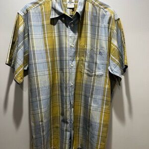 Men's Green/Blue LACOSTE Button up Shirt. Made and Designed in France.Size 42= L